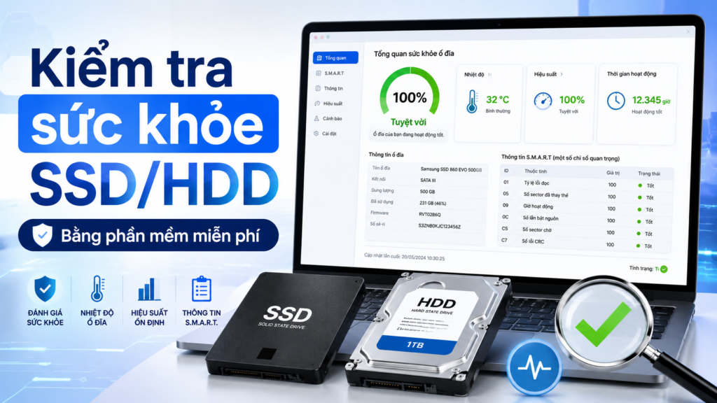 Kiểm tra sức khỏe ổ cứng SSD HDD bằng phần mềm miễn phí trên máy tính