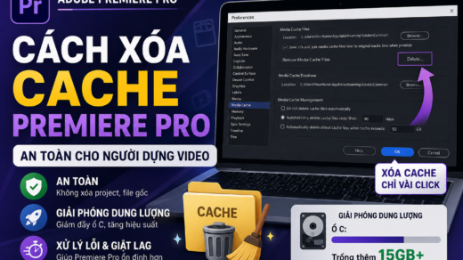 Hướng dẫn cách xóa cache Premiere Pro an toàn để giải phóng ổ C cho người dựng video