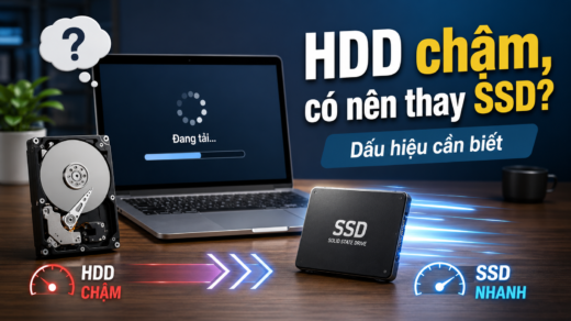 Laptop chạy chậm do ổ cứng HDD, minh họa nâng cấp lên SSD để tăng tốc máy tính