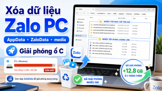 Cách xóa dữ liệu Zalo PC trong AppData, ZaloData và thư mục media để giải phóng dung lượng ổ C trên Windows