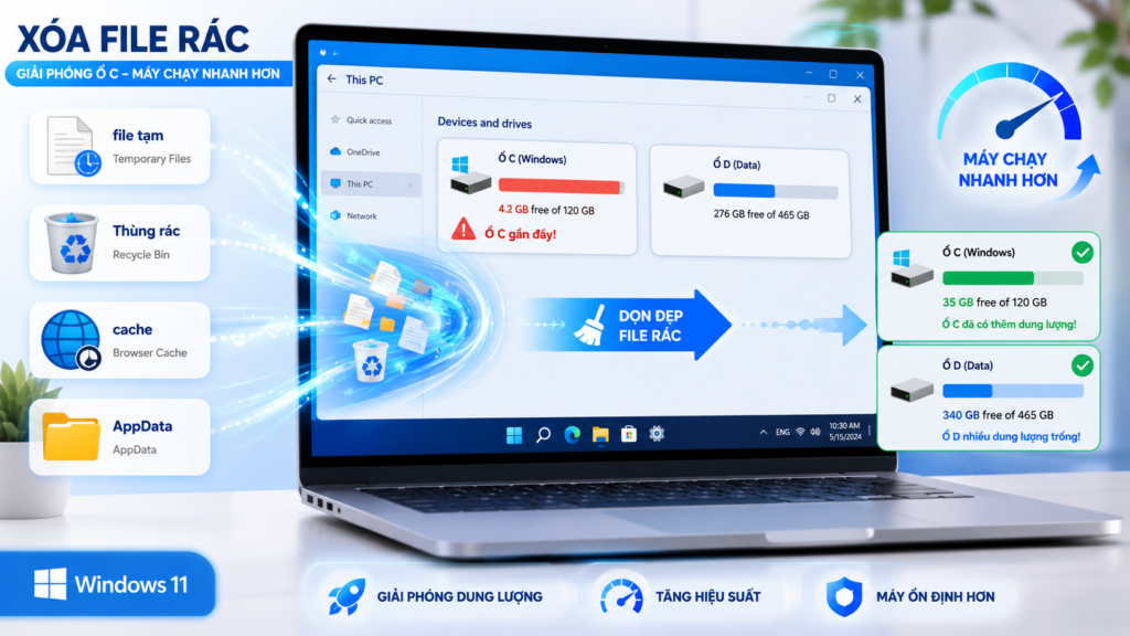 Cách xóa dữ liệu rác trên Windows để giải phóng ổ C