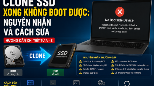 Máy tính không boot được sau khi clone Windows từ ổ cứng cũ sang SSD mới
