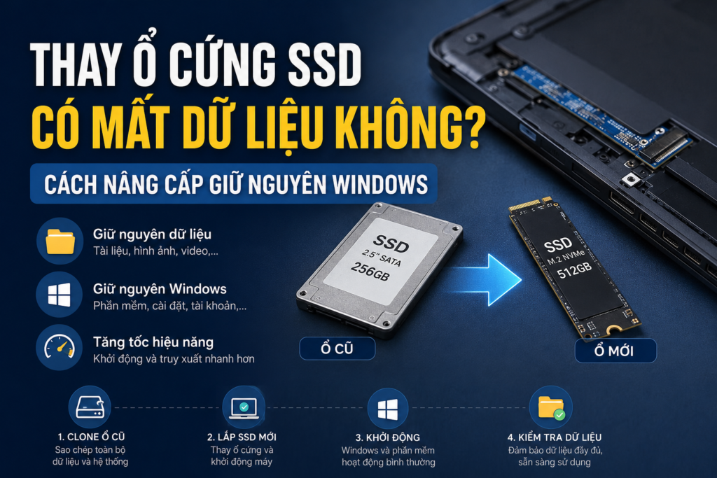Thay ổ cứng SSD có mất dữ liệu không và cách giữ nguyên Windows