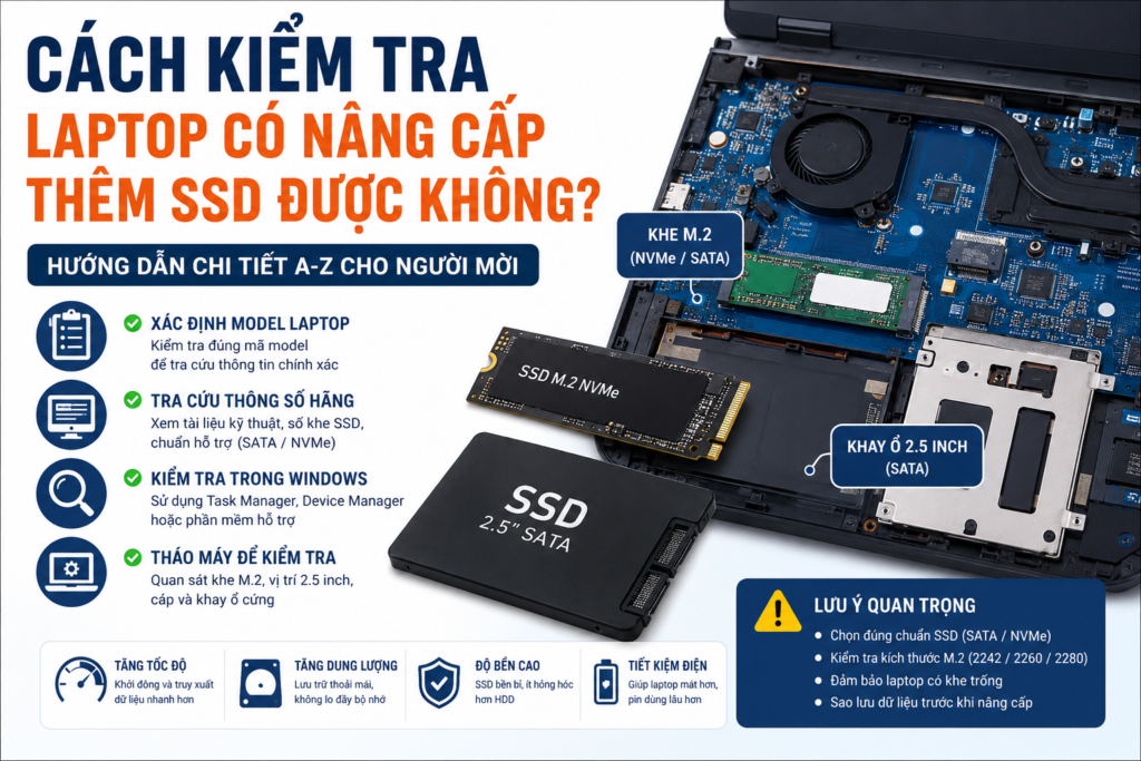 Cách kiểm tra laptop có nâng cấp được thêm ssd không
