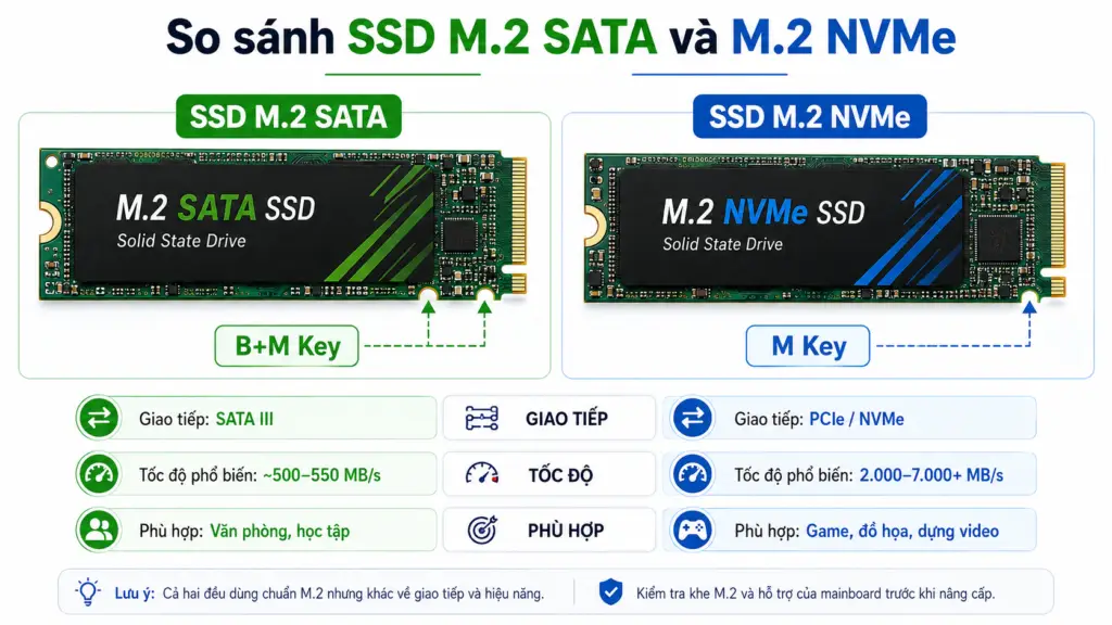 So sánh ảnh m2 sata và m2 nvme